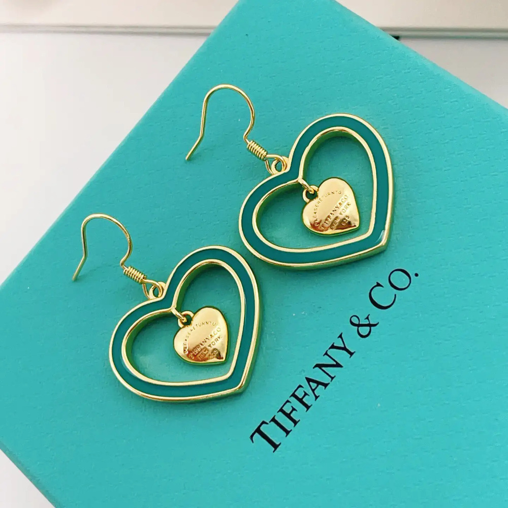 Tiffany & Co. Gold Tassel Green Heart Earrings